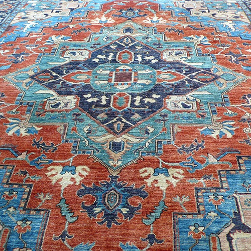 blue and red rug detail
